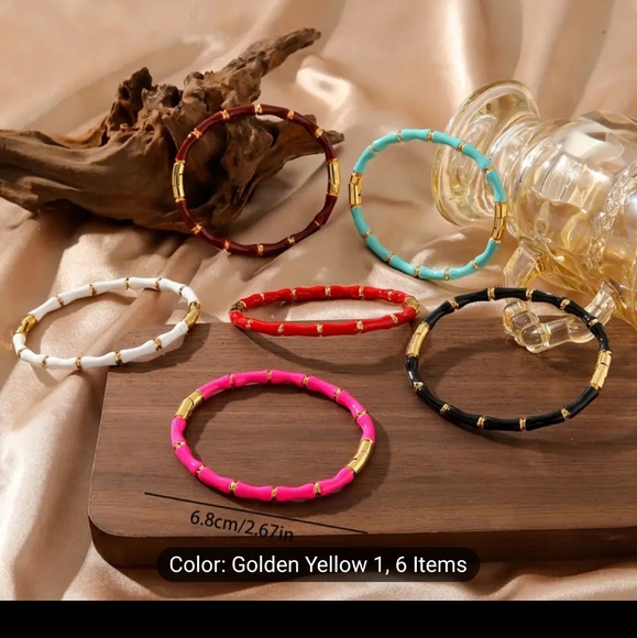 🤍💛NEW🤍💛 PRETTY!! SS WHITE and GOLD Bamboo Bangle Bracelet - Picture 3 of 14